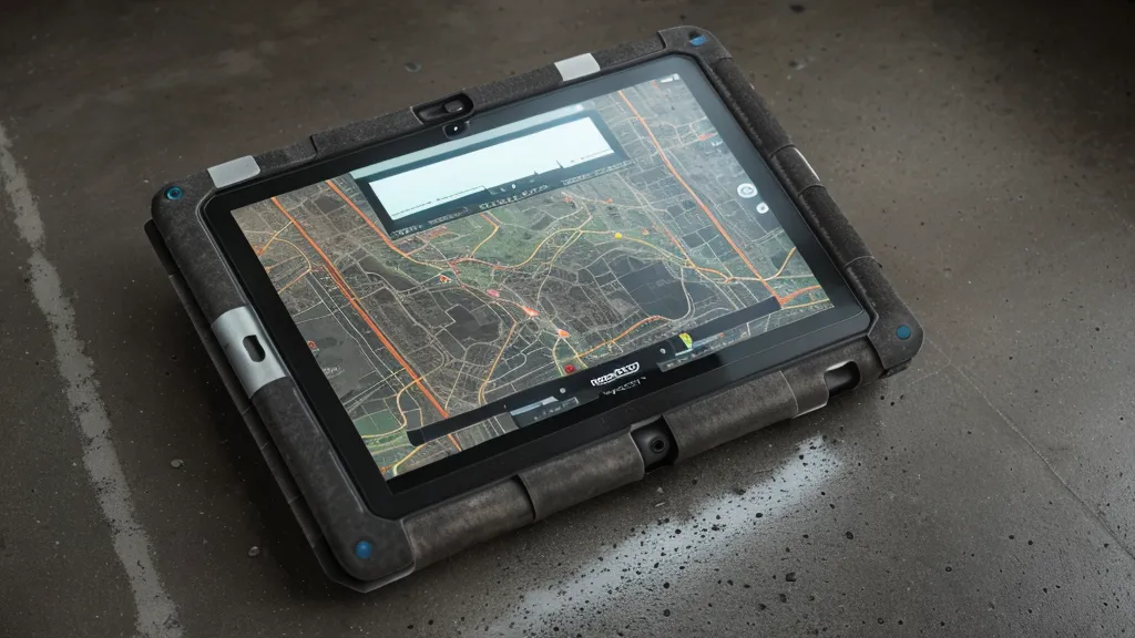 Tablet mit digitalem Lichtplan zur Baustellenbeleuchtung im Bauprogramm