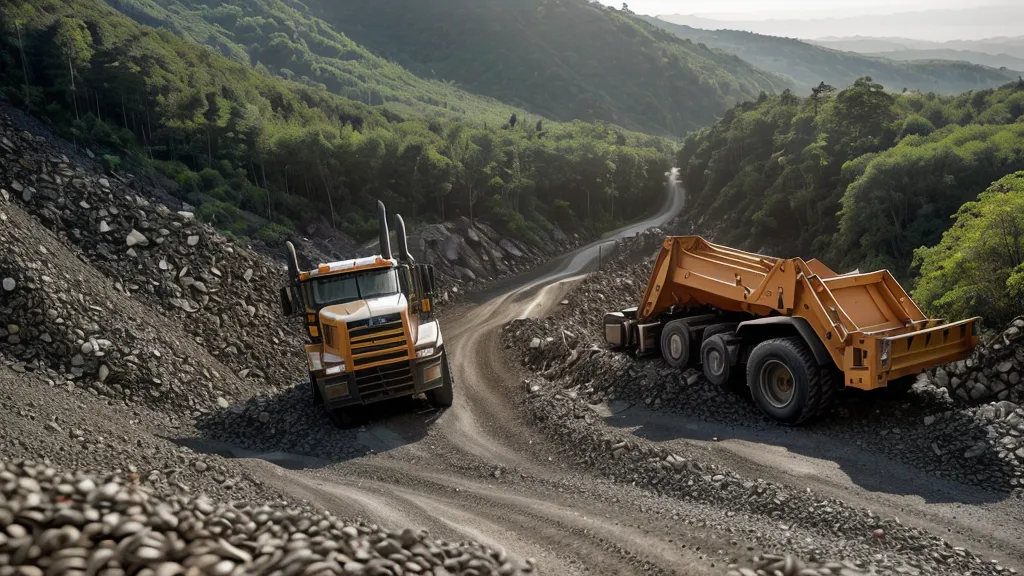 Ein Dreiachs-Kipper LKW in einer engen Baustelleneinfahrt im Schwarzwald – Materialwirtschaft bei wenig Platz