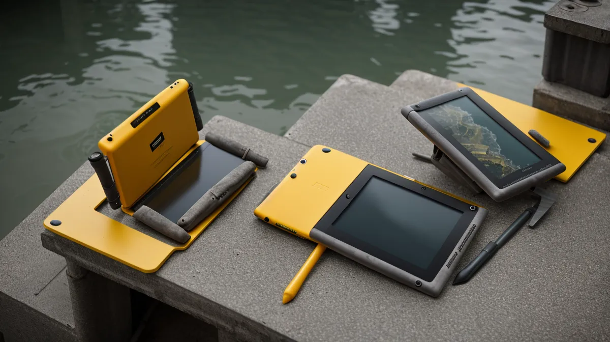 Baustellen-Tablet Kaufberatung: robustes Gerät neben einem normalen Tablet mit Schutzhülle im Vergleich